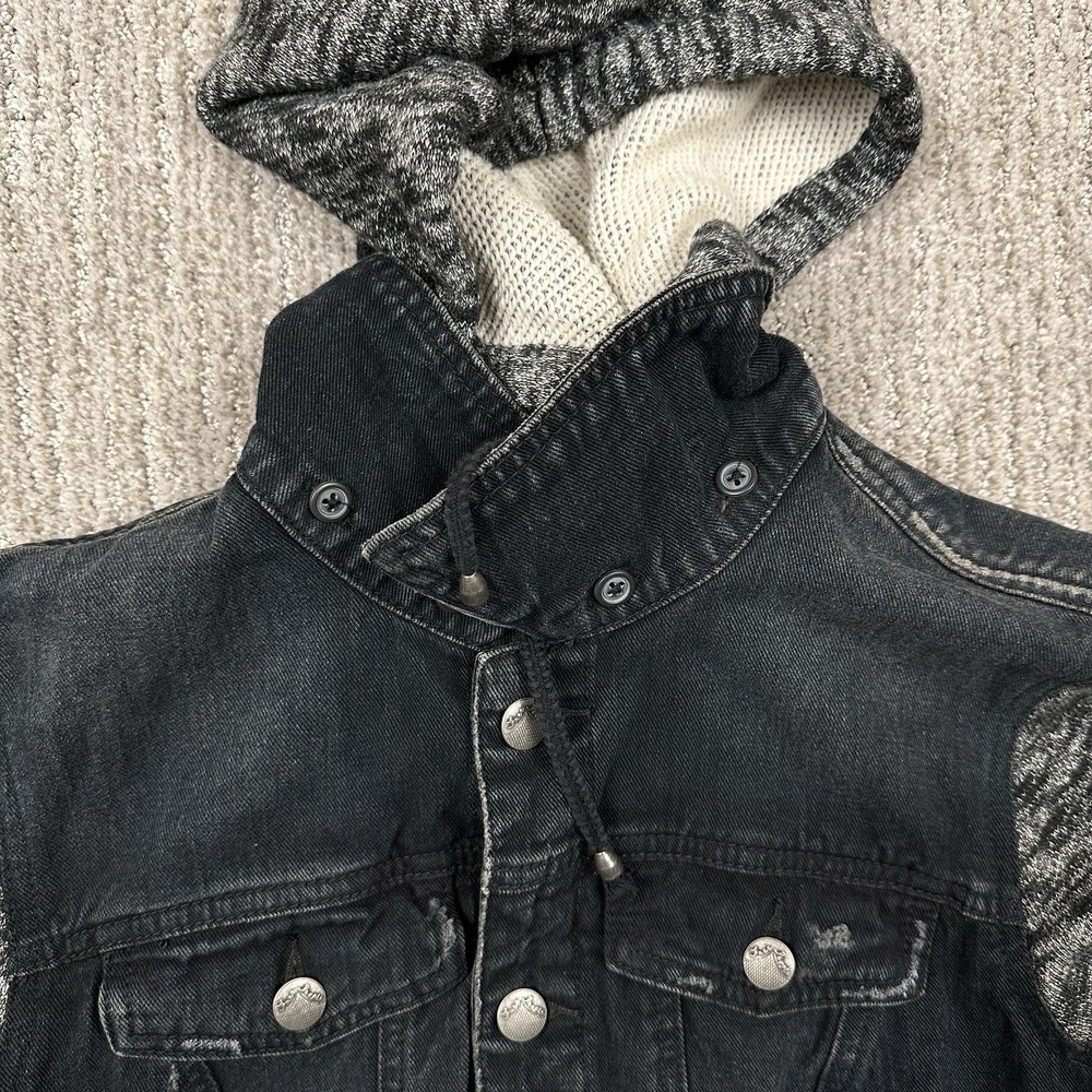Free People Denim Knit Sweater Jacket With Removable Hoodie Women's Size Small - Picture 4 of 10